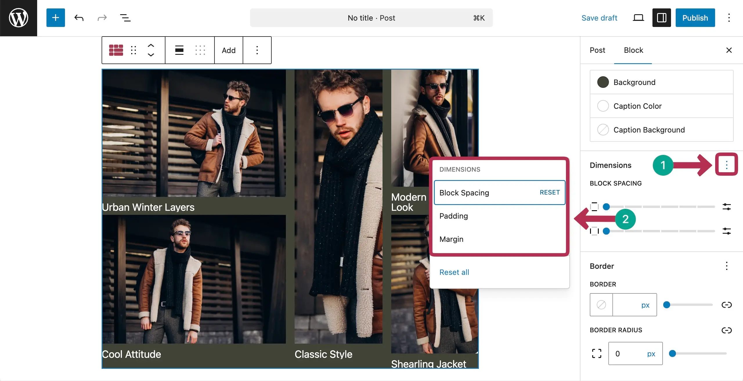 Block Spacing and Padding for the Lookbook-style fashion gallery