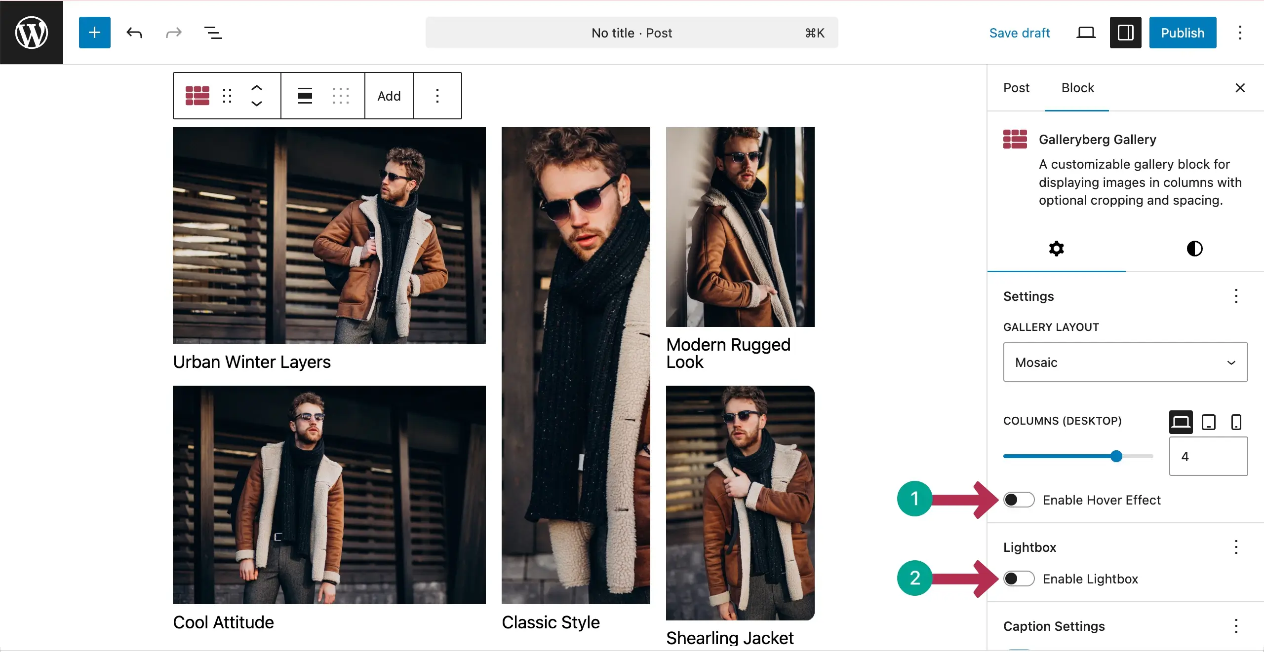 Enable Hover Effect and Lightbox